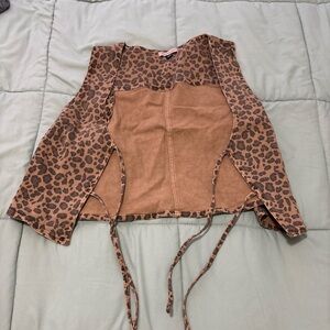 American Eagle Leopard Print Vest with Front Ties